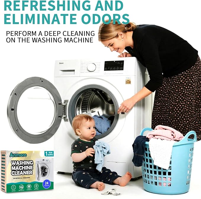 Washing Machine Cleaner Tablets - For HE Front & Top Load Washer - Eliminates Odor causing build-up,debris from drum, pipes,and filter,Septic Safe - 24 Counts/1 Year Supply