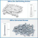 Self Drilling Drywall Anchors, 100PCS Heavy Duty Dry Wall Anchors and Screws Kit for Hanging Sheetrock, 50 Self-Tapping Plastic Drywall Hangers 50 Sheet Rock Screws