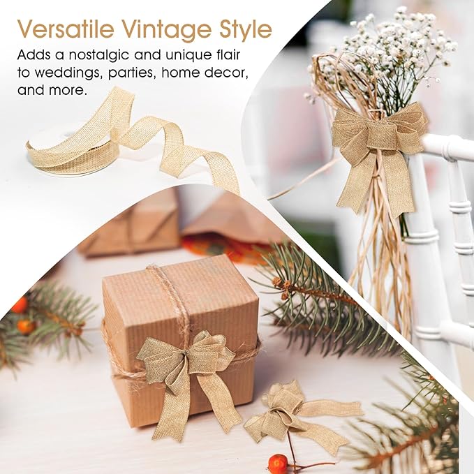 Wired Edge Decorative Ribbon DIY Craft Ribbon for Holiday Garlands Gift Wrapping and Home Decor (Natural Khaki Color, 1inches)
