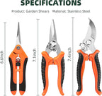 3 Pack Garden Pruning Shears, Stainless Steel Shears, Gardening Shears, Scissors, Garden Clippers, Pruning Snips, Pruning Shears for Gardening Tools(Orange)