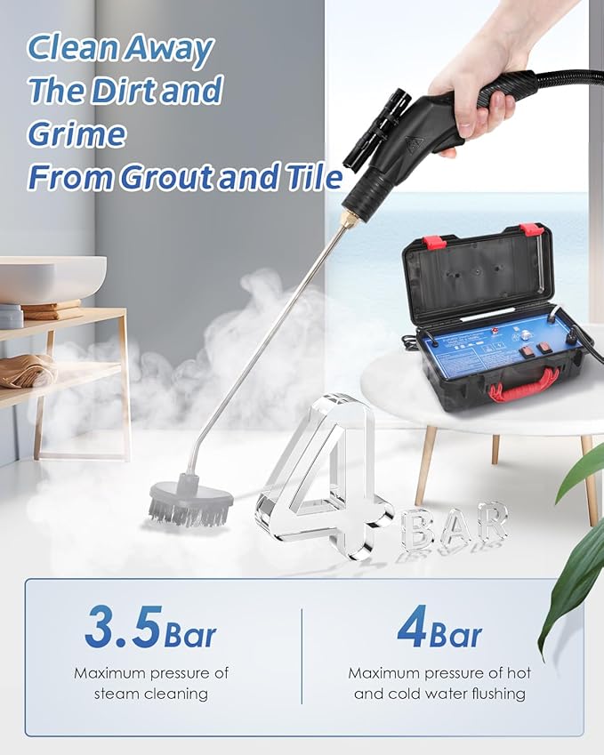 High Pressure Steam Cleaner, 1700W Steamer for Cleaning Grout Tile, Heavy Duty Portable Steamer Cleaner for Car Auto, High Heat Cleaning Steamer for Home Shower All Surfaces 110V