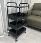 Stable 4 Tier Rolling Metal Storage Organizer, Heavy Duty Kitchen Rolling Cart, Metal Top Vegetable Storage Cart with Wheels for Kitchen Pantry Utility Use (Black)