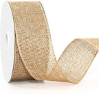 Wired Edge Decorative Ribbon DIY Craft Ribbon for Holiday Garlands Gift Wrapping and Home Decor (Natural Khaki Color, 1.5 inches)