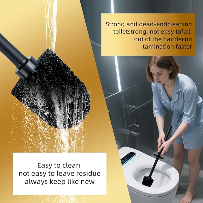 Toilet Bowl Brush and Holder Long Handle Toilet Brush for Bathroom Toilet Scrubbing Brush with Stainless Steel Base for Domestic Deep Cleaning Under Rims (Black 1)
