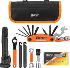 Bicycle Repair Bag With Tire Pump, Portable Tool Kit for Camping Travel - Bike Glueless Patches, Maintenance Essentials All in One Safety Kit
