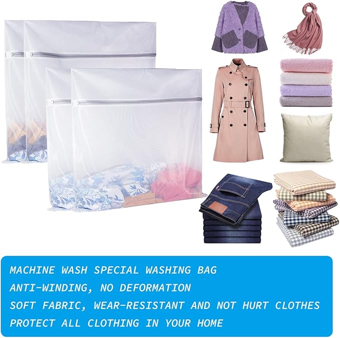 Laundry Mesh Bag-Heavy Duty Mesh Laundry Bags,Laundry Bags Mesh Wash Bag for Washing Machine-Supper Zipper Net Laundry Bag for Travel,Lingerie,Sweater,Garment,Undergarment 4（24Inch×24Inch）