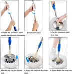 Mop and Bucket Set, 360° Spin Mop and Bucket with Wringer Set and 6 Microfiber Mop Refills, Stainless Steel 61" Extended Handle Spinning Mop Bucket System for Floor Cleaning (2 Sets)