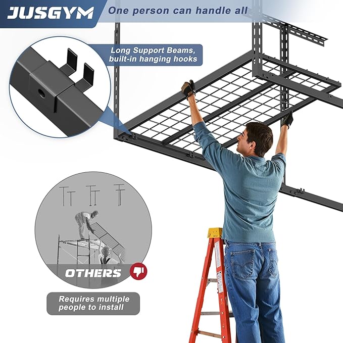 3X6FT Overhead Garage Storage Rack, 22"-48" Height Adjustable Garage Ceiling Storage Racks, Heavy Duty Metal Overhead Storage Organizer System, 450LBS Weight Capacity