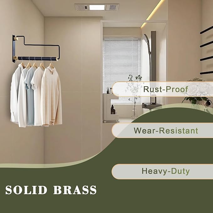 NEWRAIN Clothes Drying Rack, Laundry Racks for Drying Clothes, Wall Mounted Swing Arm Clothes Hanger for Laundry Room, Garage, Indoor & Outdoor Use,Black