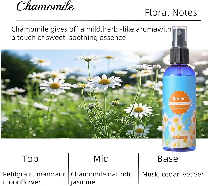 Natural Bedroom Linen Spray Scented Room Mist with Plant Extracts Long Lasting Freshness for Sheets, Pillows & Curtains –Ebony Agarwood + Misty Forest + Chamomile + Romantic Rose 4oz（4 Bottle）