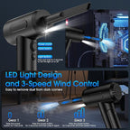 Compressed Air Duster, 100000RPM Handheld Car Vacuum/Air Blower& Pump, 3 Gear Adjustable Electric Air Duster/Car Vacuum Cleaner, Keyboard Duster with LED Light-10 Kits Air Blower for Computer(Black)