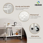 HDANI 2 Tier Under Desk Printer Stand with Storage,Microwave Storage Rack,Metal Rolling Printer Cart with Wheels for Home Office,Utility Storage Cart and Stand,White