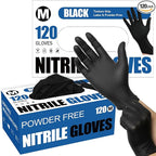 Fixwal Gloves for Cooking Food Prep, Black Disposable Nitrile Gloves, 4 Mil, 120 Count, Cleaning Service Gloves, Latex Free, Powder Free