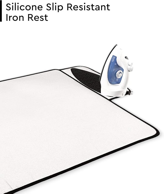 Encasa XO Ironing Mat/Pad - Metallic Silver (Small 28"x20") with 5mm Foam Padding & Silicone Iron Rest for Steam Pressing on Tabletop or Bed - Heat Reflective, Portable, Quilting