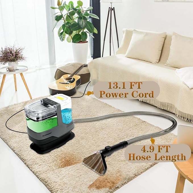Couch & Upholstery Cleaner Machine, 17KPa Deep Cleaning Portable Carpet Spot Cleaner Machine, Car Shampooer for Sofa, Furniture, Pet & Auto Detailing, Includes Dual Brush Heads & Self-Cleaning System