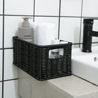 HOONEX Wicker Baskets for Storage, Plastic Baskets for Organizing with Dual Handles, Woven Baskets for Storage, Set of 2, Black