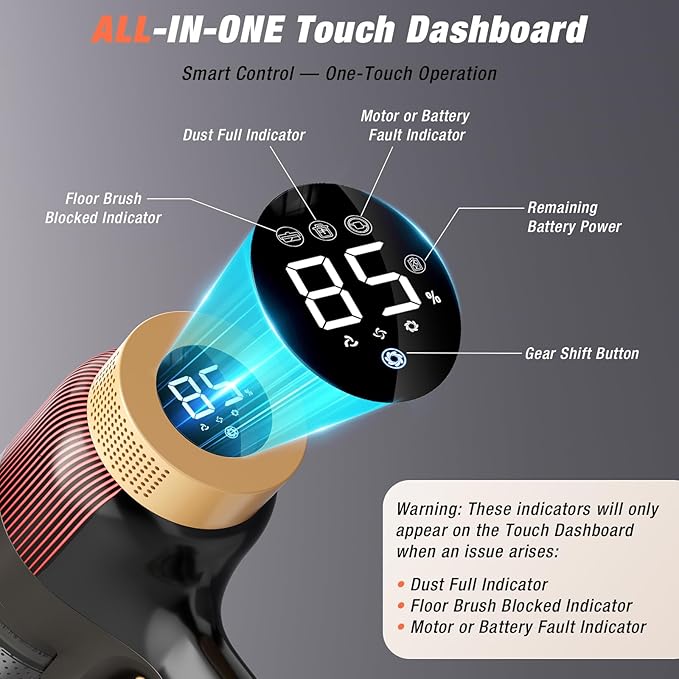 Cordless Vacuum Cleaner, 580W 48KPA 70 Mins Vacuum Cleaners for Home, Self-Standing Stick Vacuum with Wall Mount Charge, Touch Screen, Ultra High-Power Brush for Pet Hair/Plush Carpet/All Floor