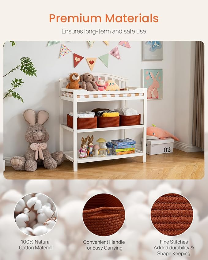 Small Woven Basket, 13.5 x 9.5 x 5 Inches, Storage Basket for Organizing, Cute Small Rope Shelf Closet Cube Storage Bins Baskets for Shelves, Dog Toy Gift Baskets Empty, 3 Pack Rust Red