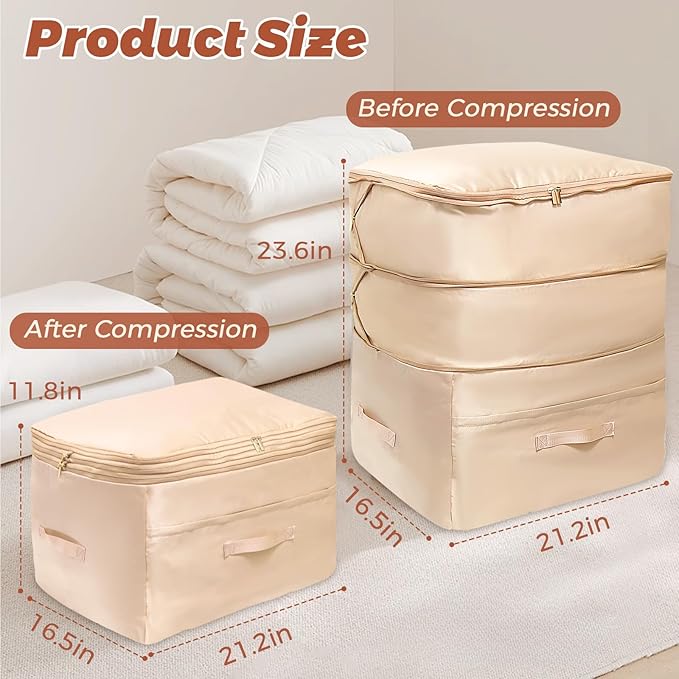 Ultra Space Saving Self Compression Organizers, 4 Pack Double Zipper Compression Packing Cubes for Bedding, Comforter Storage Bag for Blankets Duvet Quilts Pillows Queen King (Pink, X-Large)