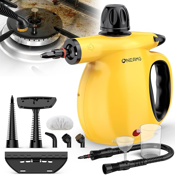 Pressurized Handheld Steam Cleaner -1050W Powerful Steamer for Grout, Oven Grease & Bathroom Mold with 10 Attachments | 3-5Min Heat-Up, 15oz (450mL) Tank | 221°F Heating Temperature