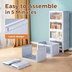 4 Tier Stackable Plastic Storage Bins with Lid and Wheels - 23 QT Closet Organizers and Storage, Foldable Storage Containers, Organization and Storage Boxes for Craft, Home, Pantry, Dorm,Grey