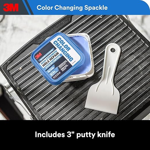 3M High Strength Spackling Compound 12 oz. and Putty Knife, Color Changing, Applies Blue, Dries White, Ideal for Use on Drywall, Plaster, Stoccu and Wood, Easy Interior and Exterior Repairs (CC-SIOC)