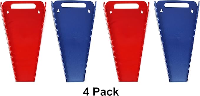 JSP Manufacturing 15-Tool Gripper Wrench Organizer Tray Kit - 2 Plastic Portable Gripper Tray Holders… (4 Piece Kit, Red & Blue)