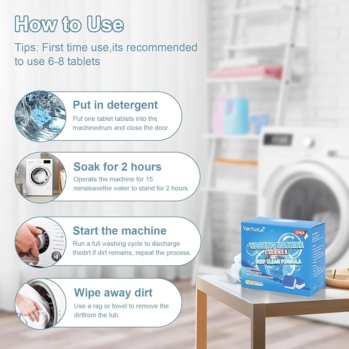 Washing Machine Cleaner, Deodorizer, & Descaler 24-Pack- Deep Cleaning Tablets for HE Front Loader & Top Load Washer, Septic Safe Eco-Friendly