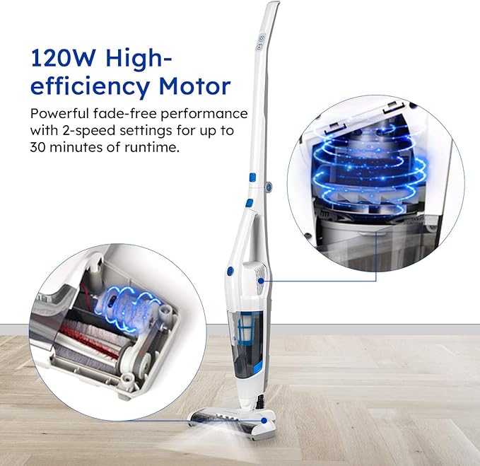 Vacmaster VSD1801 Cordless Handheld & Stick Vacuum Cleaner 2 in 1, Rechargeable Li-ion Battery Powerful Lightweight for Hardwood Floor, Carpet and Pet Hair White