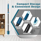 JEHONN Tub Tile Shower Scrubber Brush with Telescopic 51 inches Long Handle, 4 Different Cleaning Heads for Bathroom Bathtub Sink Floor Wall Baseboard (Blue)