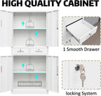 Metal Storage Cabinet with 2 Drawers 71" H,White Metal Garage Cabinets with 2 Lockable Doors and Adjustable Shelves Easy to Assemble for Home Office, Kitchen,Pantry,Garage,Warehouse