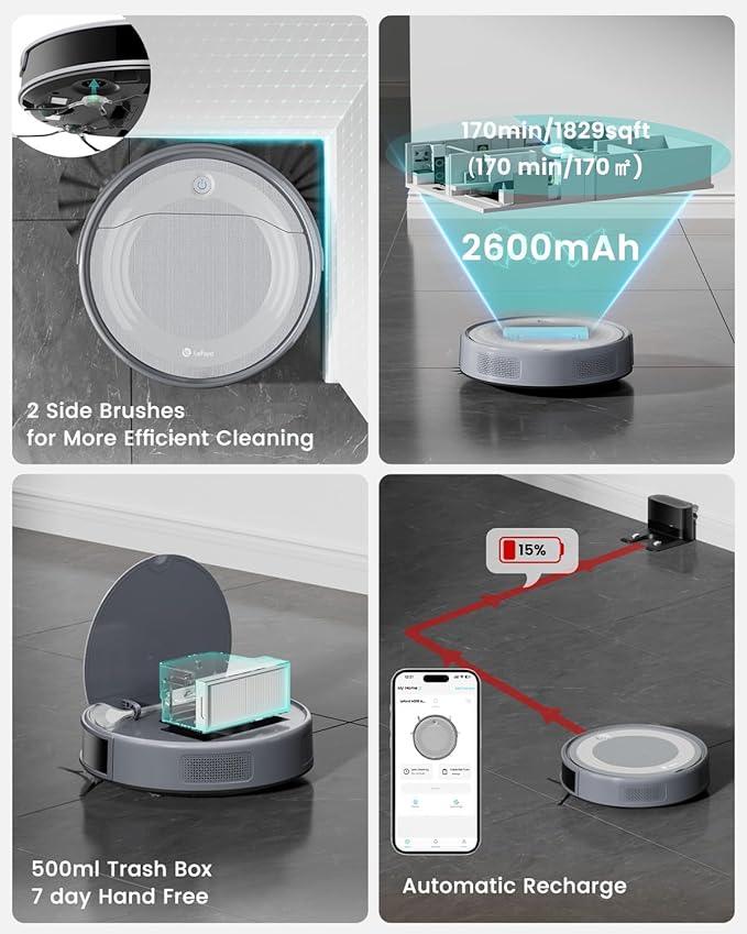 Lefant M310 Ultra Robot Vacuum and Mop, 6000Pa Suction-Slim Robotic Cleaner with ToF LiDAR Navigation, Accurate Obstacle Avoidance, WiFi/App/Alexa Control, 170min Runtime, for Pet Hair and Home