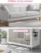 Low Profile Under Bed Storage, 3 Inches High Underbed Storage Containers Bins, NO STRUCTURE, Foldable Clothes Storage and Organizer with Lid & Zipper, Shallow Storage for Low Bed Couch Crib, 2-Pack