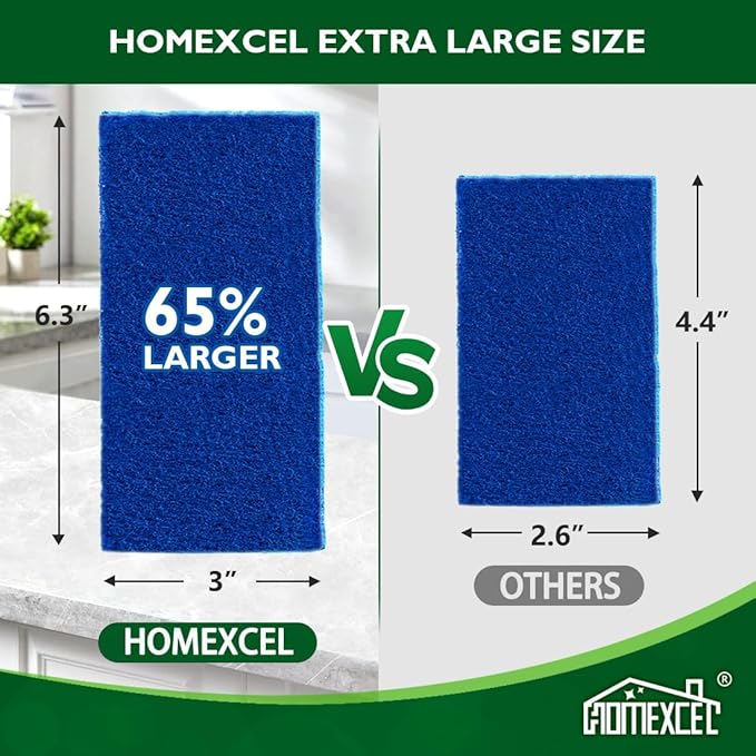HOMEXCEL Extra Large Dish Sponge for Cleaning, Safe on Non-Stick Cookware, XL Non-Scratch Sponges Kitchen 6 Count, Dual Sided Scrub Sponges for Kitchen, Household, Bathroom and More