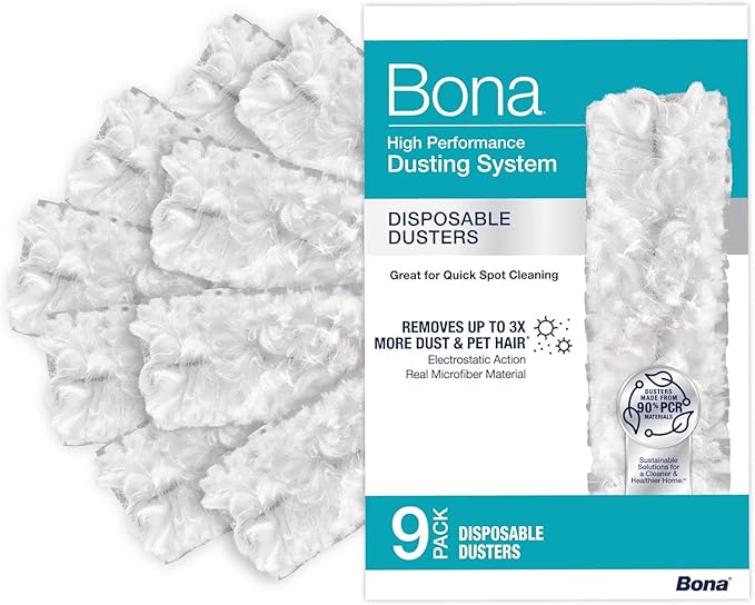 Bona Disposable Duster Refills - 9 Pack - High Performance Dusting System - Microfiber Dusters Remove Dust and Pet Hair for Quick Spot Cleaning
