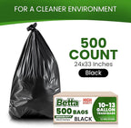 Betta 10-13 Gallon Black High-Density Trash Bags, 500 Count Box, (24x33-inch) Commercial Medium-Duty Garbage Can Liners