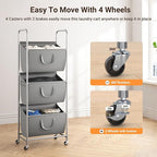 ELYKEN 120L Vertical Rolling Laundry Hamper with Removable Bags, 3 Section Laundry Baskets with Wheels, Space-Saving 3 Tier Laundry Sorter for Small Spaces, Dorm, Bedroom, Bathroom, Laundry Room