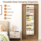 Over The Door Organizer, 6 Shelf Door Hanging Organizers with 6 Large Capacity Pockets, Behind Door Storage Hanging Shelves for Closet Wall Bathroom Bedroom Nursery