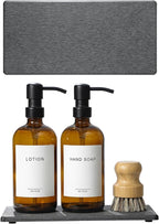 2PCS 10"x 5" Large Bathroom Sink Vanity Trays, Water Absorbing Diatomite Stone Quick Drying Mat for Kitchen Counter, Dish Rack Dispensers Sponge Holder Caddy Organizer, Dark Gray,