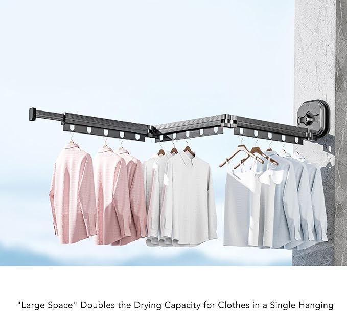 AUNMAS Wall Mounted Clothes Drying Rack, Retractable Clothes Hanger Rack Laundry Organizer Clothesline No Drilling Installation for Balcony Laundry Bathroom(Tri Fold Grey)