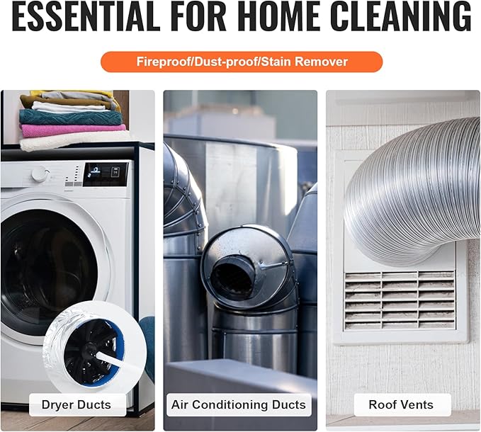 VEVOR 40 FEET Dryer Vent Cleaner Kit, 29 Pieces Duct Cleaning Brush, Reinforced Nylon Dryer Vent Brush, Dryer Cleaning Tools Lint Remover with Flexible Lint Trap Brush, Clamp Connectors