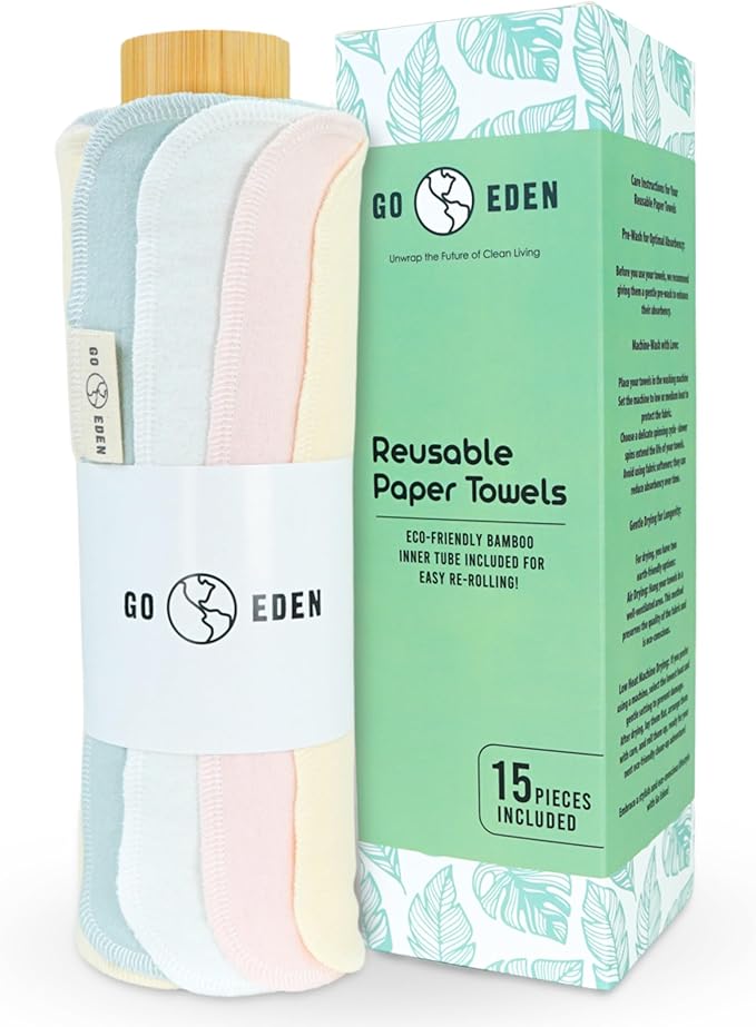 Reusable Paper Towels - Pack of Paperless & Washable Towels, 100% Cotton, Highly Absorbent, and Built to Last, Kitchen Dish Cloth Alternative (Pastels, 15 Pieces)