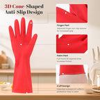 Rubber Cleaning Gloves for Dishwashing - 4 Pairs Kitchen Gloves for Washing Dishes, Reusable Household Gloves for Bathroom, Gardening (Small, Red & Beige, 2 Pairs of Each Color)