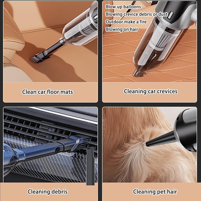 Car Vacuum Portable Cordless, 20000PA 120W 4 in 1 High Power Handheld Cordless Vacuum Cleaner & Air Duster,Air Blower,Multi-Nozzles,Brushless Motor 3-Speed Modes,for Car, Home, Pet,Office & Camping