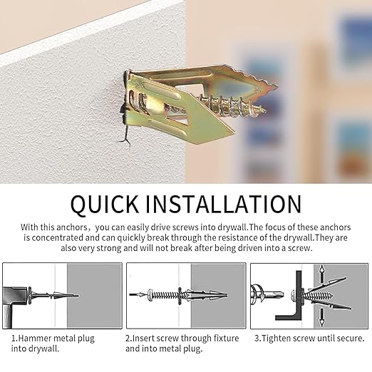 Self-Drilling Wall Anchor Screws Set, 400 Pieces, 4 Sizes, No-Drill Installation Kit with Zinc Plated Steel Dry Wall Screws no Drilling Required, Easy to Install (100)