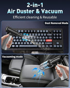Compressed Air Duster, 2-in-1 Air Duster & Vacuum with 320000RPM Brushless Motor, Electric Air Duster Rechargeable, 3-Gear Adjustable Air Blower for Keyboard, Computer, Car, Home, Outdoor Cleaning