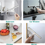 Shower Squeegee for Glass Doors,14-Inch Shower Glass Squeegee, Sliver Shower Squeegee for Shower Doors,Mirror,Windows, with Shower Door Hook and Adhesive Hook