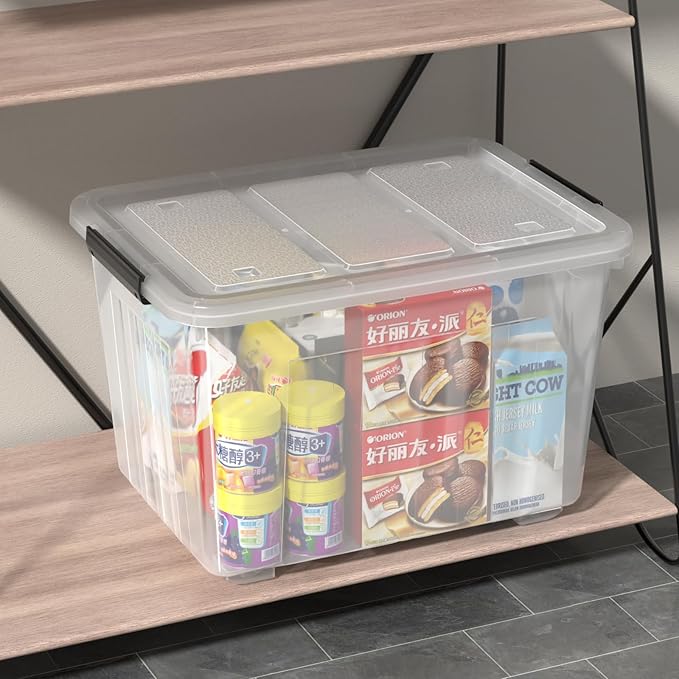 Farmoon 70 Quart Clear Storage Bin with Wheels, Large Plastic Lidded Container Box, 4 Packs
