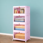 4 Tier Stackable Plastic Storage Bins with Lid and Wheels - 23 QT Closet Organizers and Foldable Storage Containers, Organization Boxes for Craft, Home, Pantry, Dorm, Pink