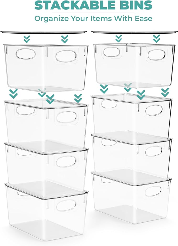 Sorbus 8-Pack Large Clear Plastic Storage Bins with Lids – Kitchen, Pantry, Fridge, Cabinet & Refrigerator Organizers
